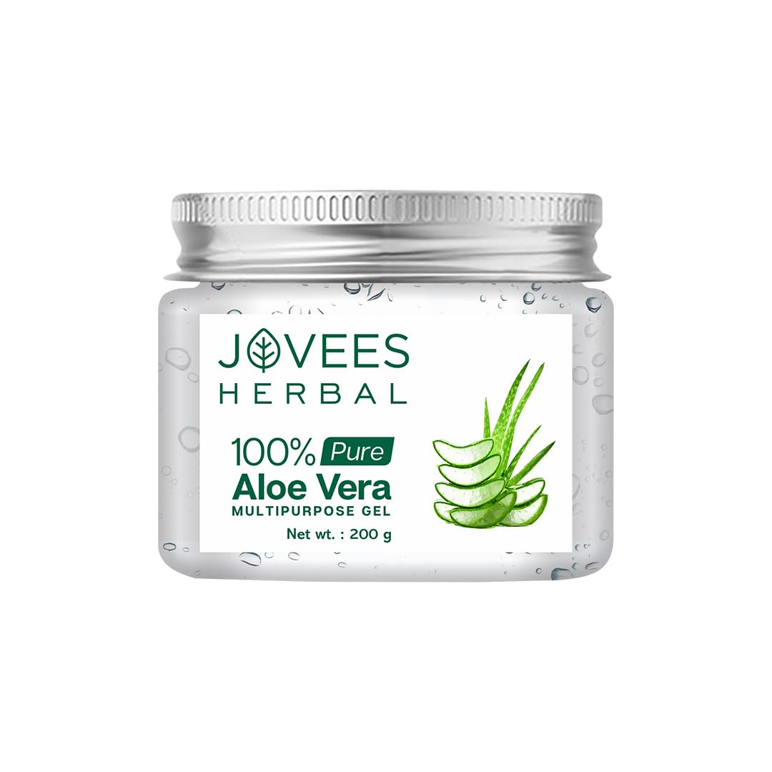 Jovees Herbal 100% Pure Aloe Vera Gel for Face, Hair (200gm) | Hydrating & Soothing Gel for Acne Scars, Blemishes, Anti-Aging & Skin Redness | Multipurpose Aloe Vera Gel for Moisturization, Dandruff Control & Day-to-Night Skin Protection