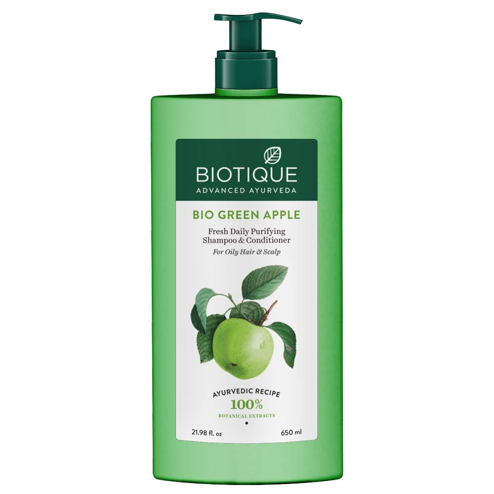 Biotique Bio Kelp Protein Shampoo for Falling Hair Intensive Hair Regrowth Treatment, 340ml And Biotique Bio Green Apple Fresh Daily Purifying Shampoo and Conditioner for Oily Scalp and Hair, 650m