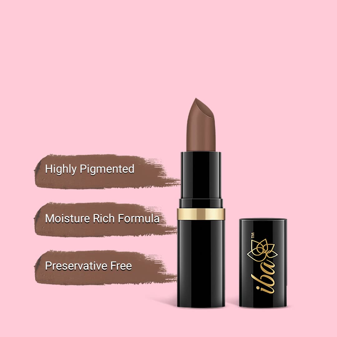 Iba Pure Lips Moisture Rich Lipstick for Women- A38 Brown Sugar, 4g | High Glossy, Creamy Finish & Smooth Texture| Hydrated Lips | Enriched with Vitamin E, Coconut Oil & Shea Butter | Intense Colour & Highly Pigmented | Lip Makeup