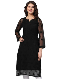 Ada Lucknowi Hand Embroidered Chikankari Women's  Georgette Kurta Kurti with Slip
