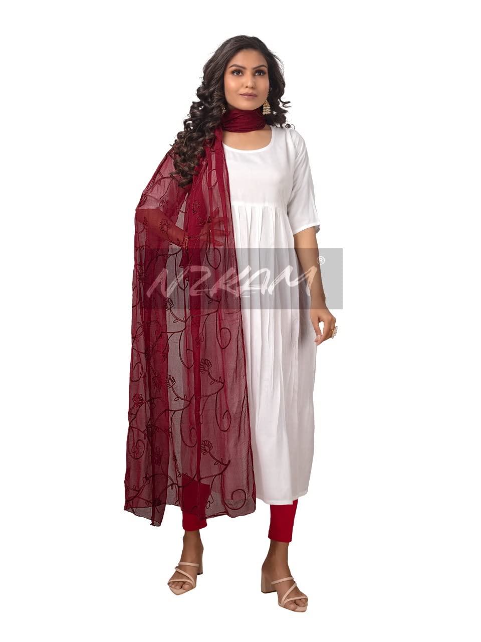 NZKAM Women's  Embroidery Chiffon Aari Work Dupatta | Ethinic Dupattas for Girls