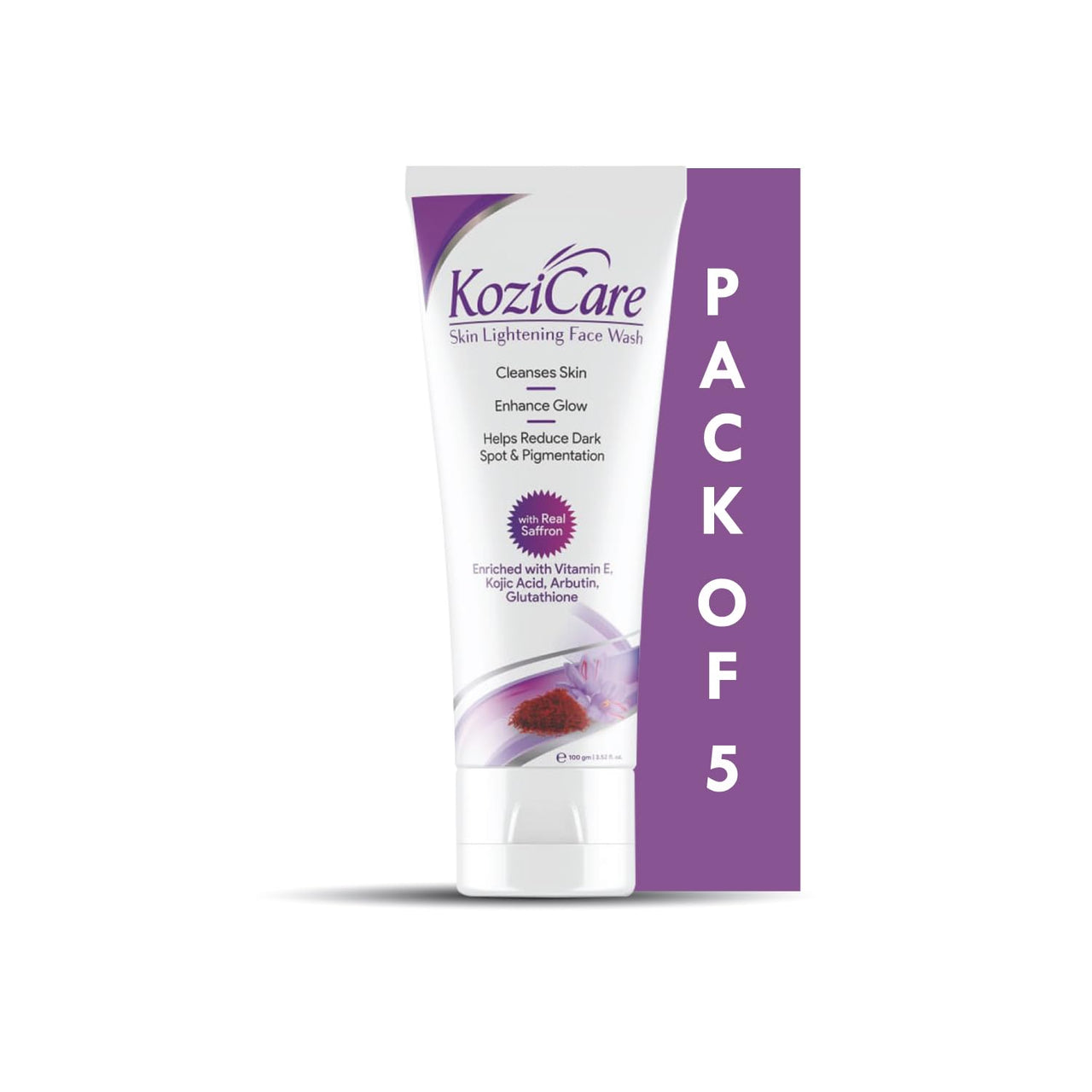 Kozicare Kojic Acid Face Wash & Glutathione Face Wash | Saffron Face Wash | Acne Wash for Glowing Skin | Face Wash for Women & Men | Face Cleanser & Skin Care - Pack of 5 (100 Ml Each)