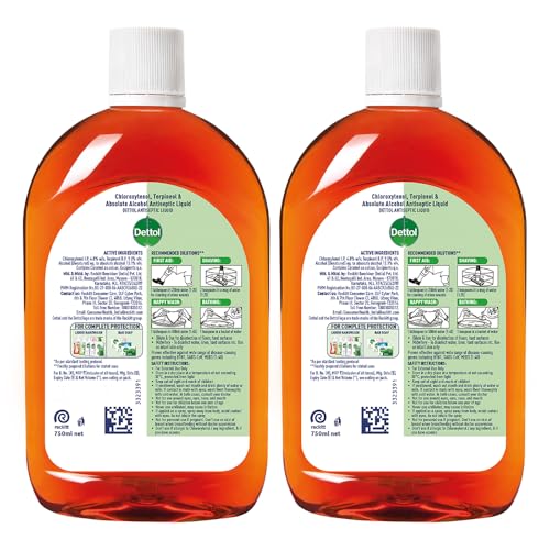 Dettol Antiseptic Liquid for First Aid, Surface Disinfection and Personal Hygiene 750ml (Pack of 2)