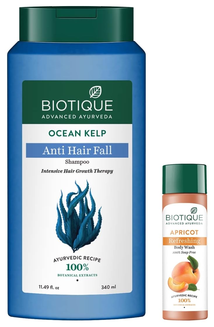 Biotique Bio Kelp Protein Shampoo for Falling Hair Intensive Hair Regrowth Treatment, 340ml & Biotique Bio Apricot Refreshing Body Wash, 190ml