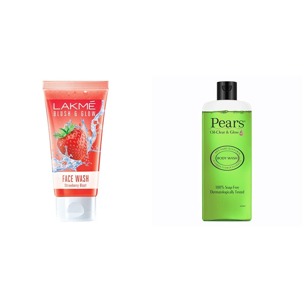 Lakmé Blush and Glow Strawberry Gel Face Wash, 100g & Pears Oil Clear and Glow Shower Gel, 250ml