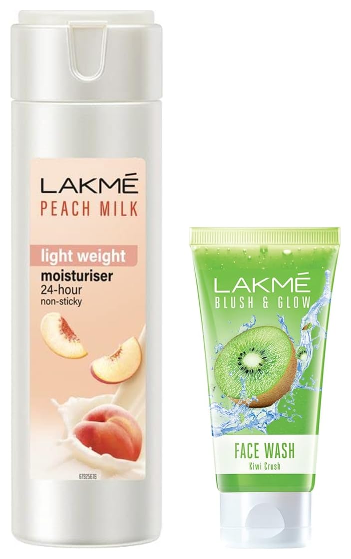 Lakmé Blush & Glow Kiwi Freshness Gel Face Wash, With Kiwi Extracts, 100G And Lakmé Moisturizer Body Lotion, Peach Milk, 200Ml