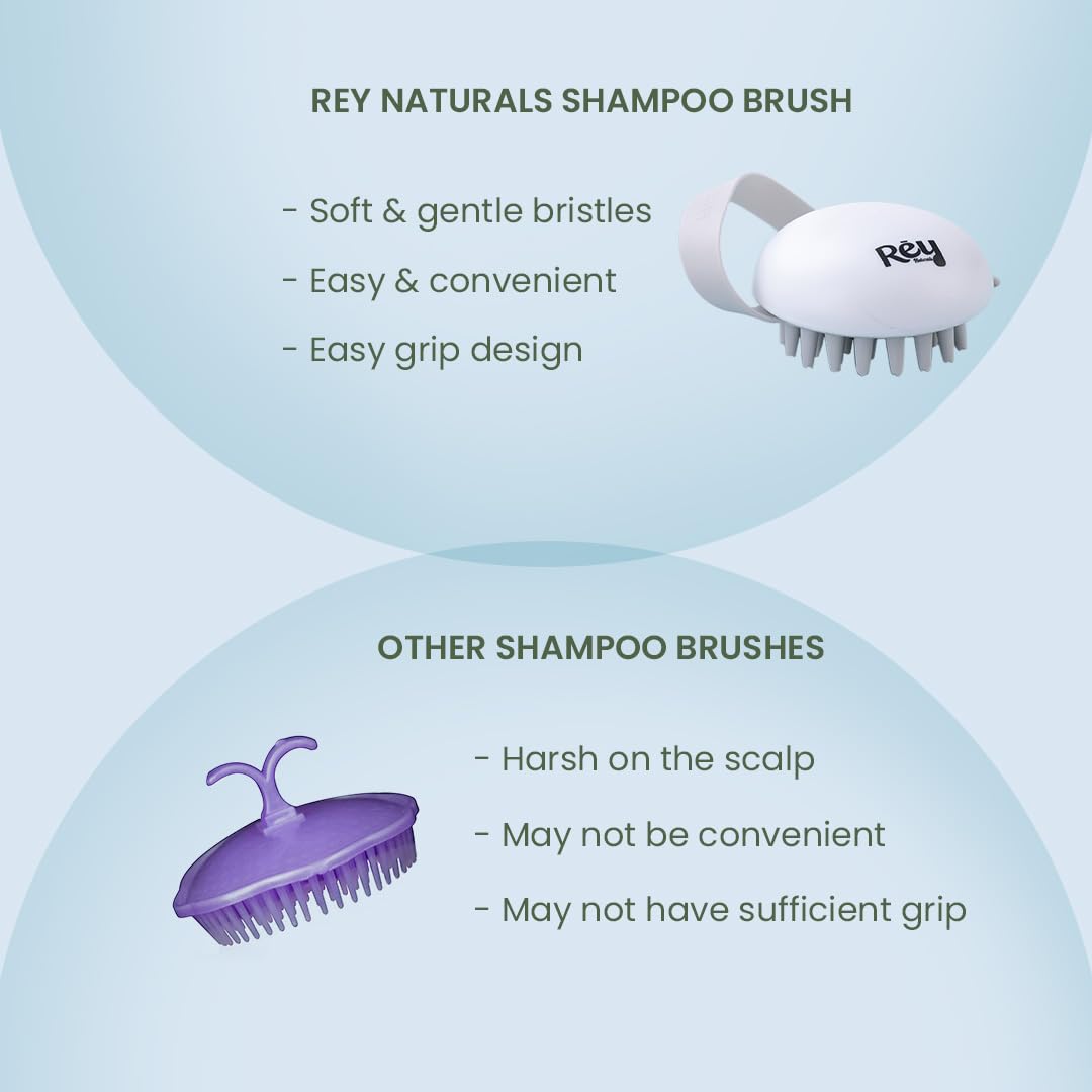 Rey Naturals Hair Scalp Massager | Shampoo & Hair Oil Brush for Men and Women | Hair Growth, Scalp Care and Relaxation | Oil Massager For Scalp | Soft Silicon Bristles for Gentle Massage | Grey