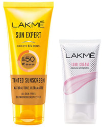 Lakmé Sun Expert Tinted Sunscreen 50 SPF, 100 g & Lakmé Lumi Cream,Moisturizer with highlighter, Enriched with Niacinamide for all skin type,30 gm