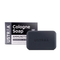 Ustraa Ammunition Cologne Soap with Charcoal & Bay Leaf, 3 x 125 gm (Pack of 3) | Clear, dirt-free skin with Activated Charcoal | Soap with Fragrance of Cologne