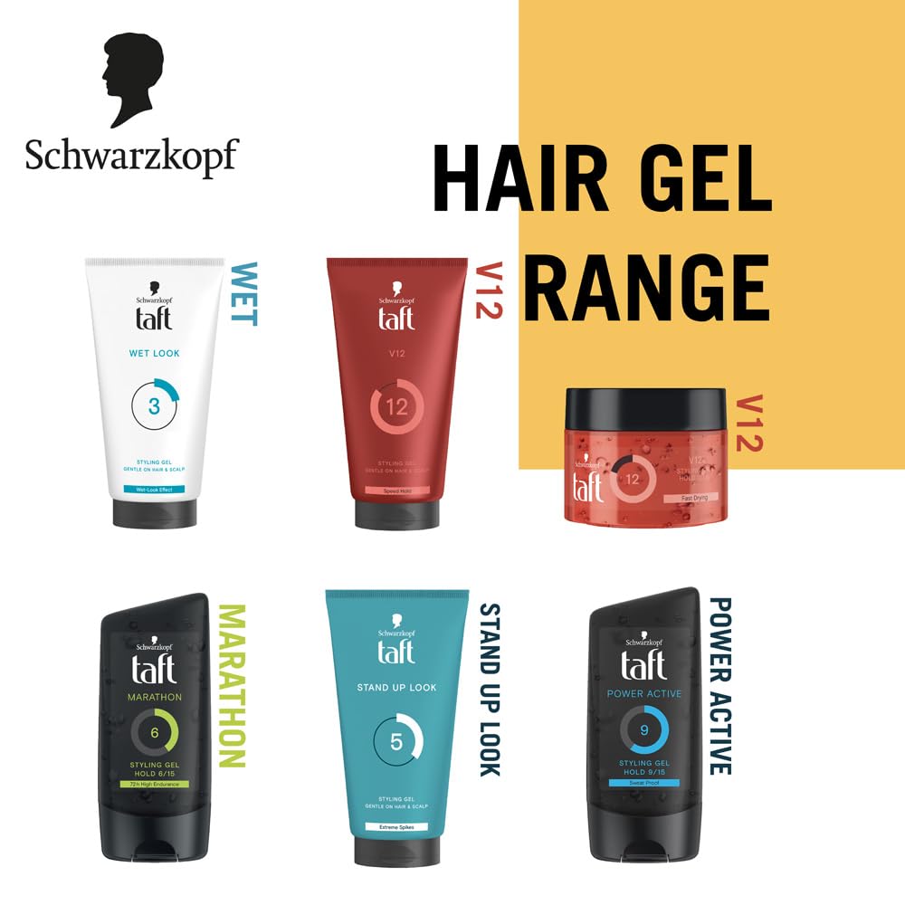 Schwarzkopf TAFT Wet Hair Styling Gel For 24 Hours Shiny Wet Look Effect Hold 3 With Moisturising Formula, Non-Sticky And Easy to Wash Off, No Alcohol, No Sulphate, Vegan And Peta Approved - 150ML
