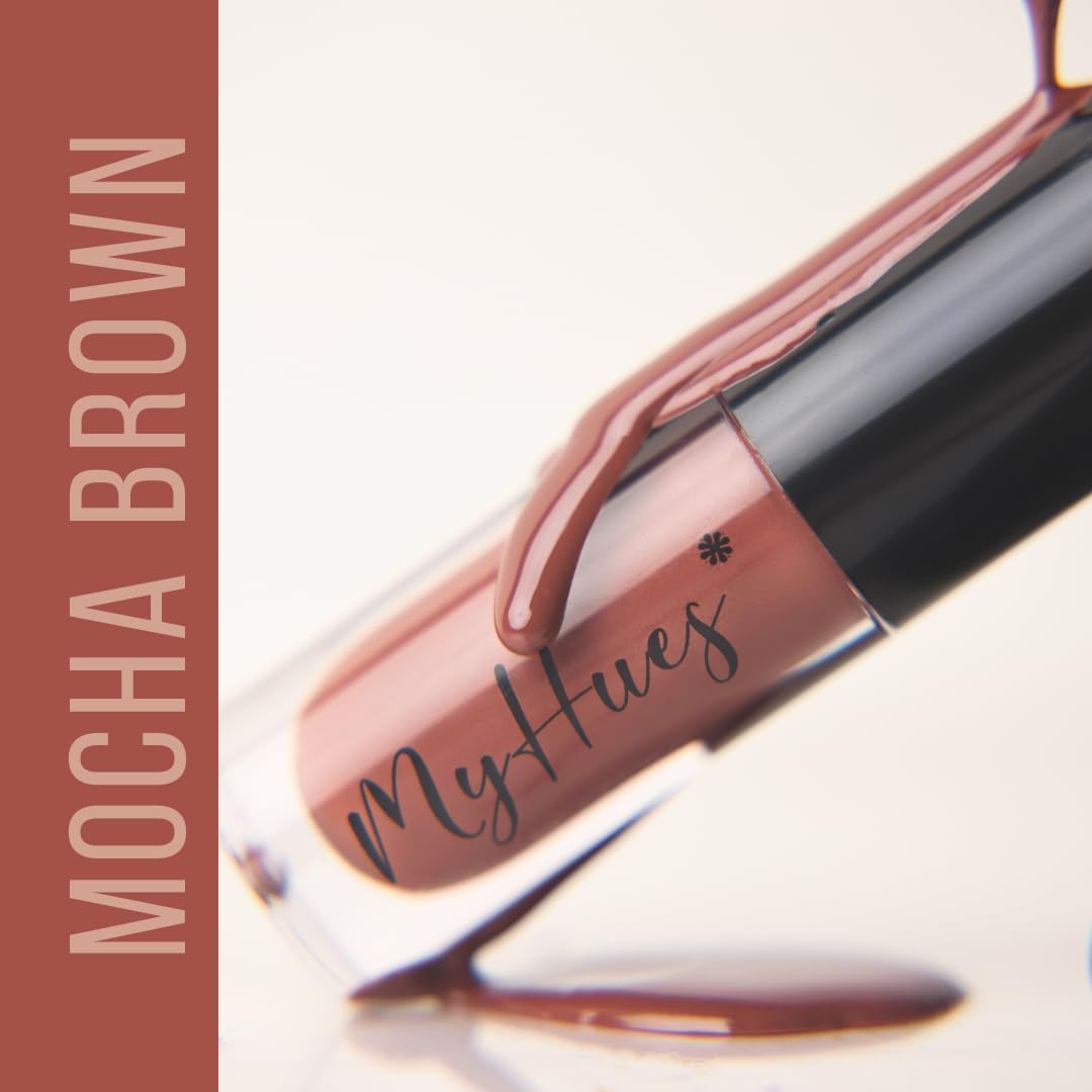 MyHues HyGlow Lip Elixir, Lip Gloss and Oil Hybrid, Nourishing Jojoba, Almond, Squalane 100% (Plant Derived), Shea Butter, Moisturizing, Buildable Colour, Glossy Finish (Mocha Brown (Heer))