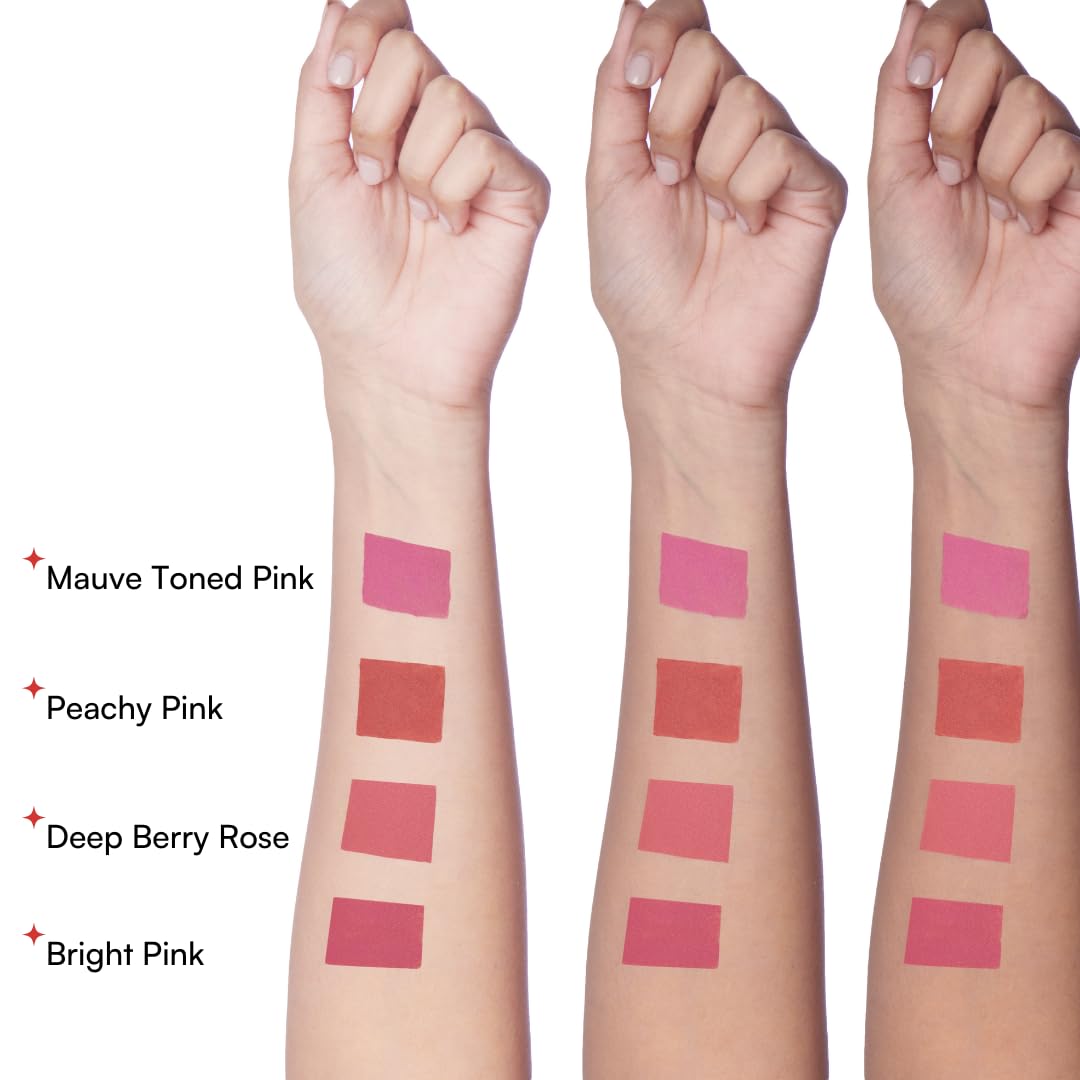 Gush 4 In 1 Matte Liquid Lipstick, Waterproof & Smudgeproof, Non Sticky & Non Drying, Highly Pigmented, Long Lasting Hydrating Formula With Shea Butter & Jojoba Oil To Prevent Dryness (Pink-8.4ml)