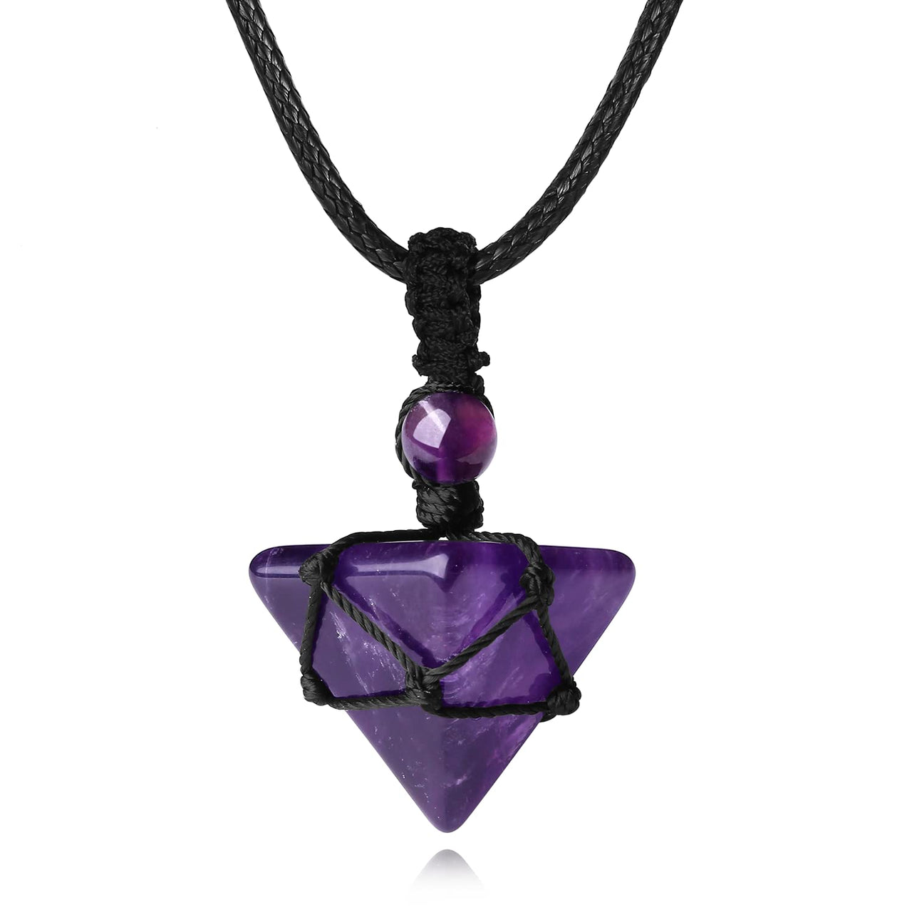 Amethyst Healing Crystal Necklace Pointed Pendant Necklaces Adjustable Rope Natural Pyramid Gemstone Stone Necklace Reiki Quartz Jewelry for Women Men Purple-amethyst
