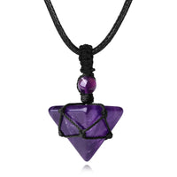 Amethyst Healing Crystal Necklace Pointed Pendant Necklaces Adjustable Rope Natural Pyramid Gemstone Stone Necklace Reiki Quartz Jewelry for Women Men Purple-amethyst