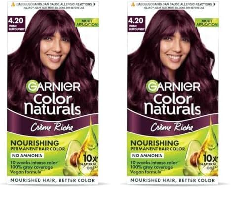 Garnier, Hair Colouring Creme, Long-lasting Colour, Smoothness & Shine, Color Naturals, Shade: 4.20 Wine Burgundy, 70ml + 60g (Pack of 2)