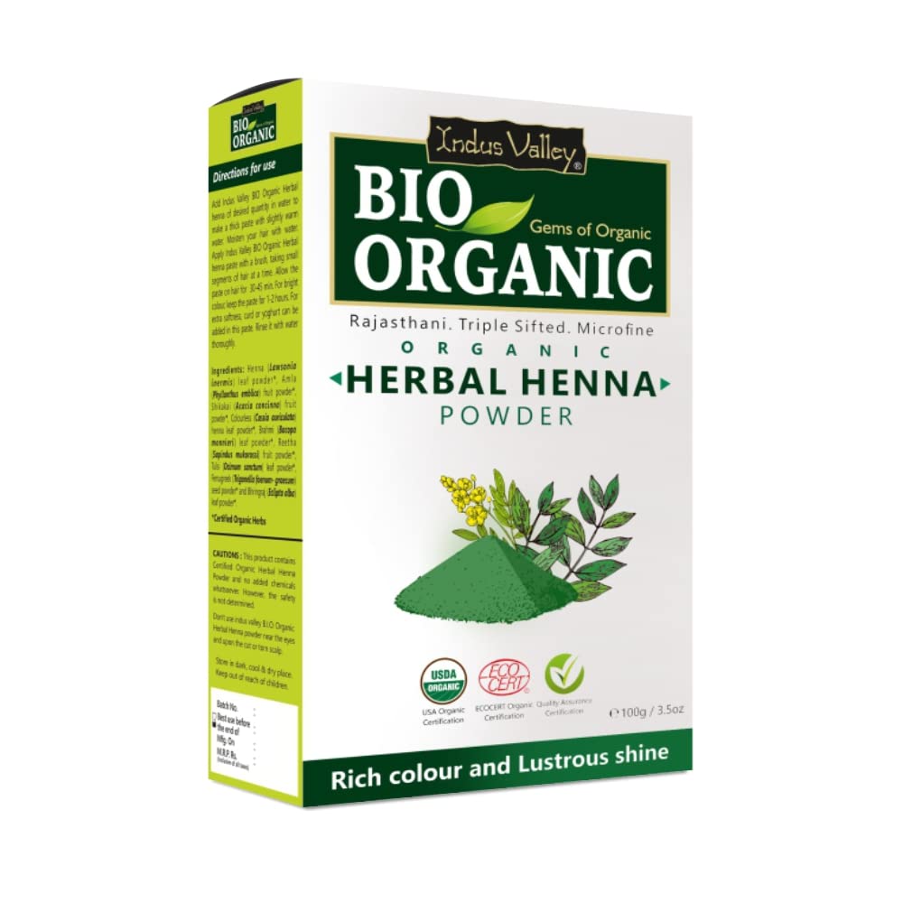 Indus Valley Bio Organic Herbal Henna Powder, 100g