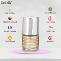 DeBelle Gel Nail Polish Chrome Gold (Metallic Gold Nail Paint)|Non UV - Gel Finish |Chip Resistant | Seaweed Enriched Formula| Long Lasting|Cruelty and Toxic Free| 8ml