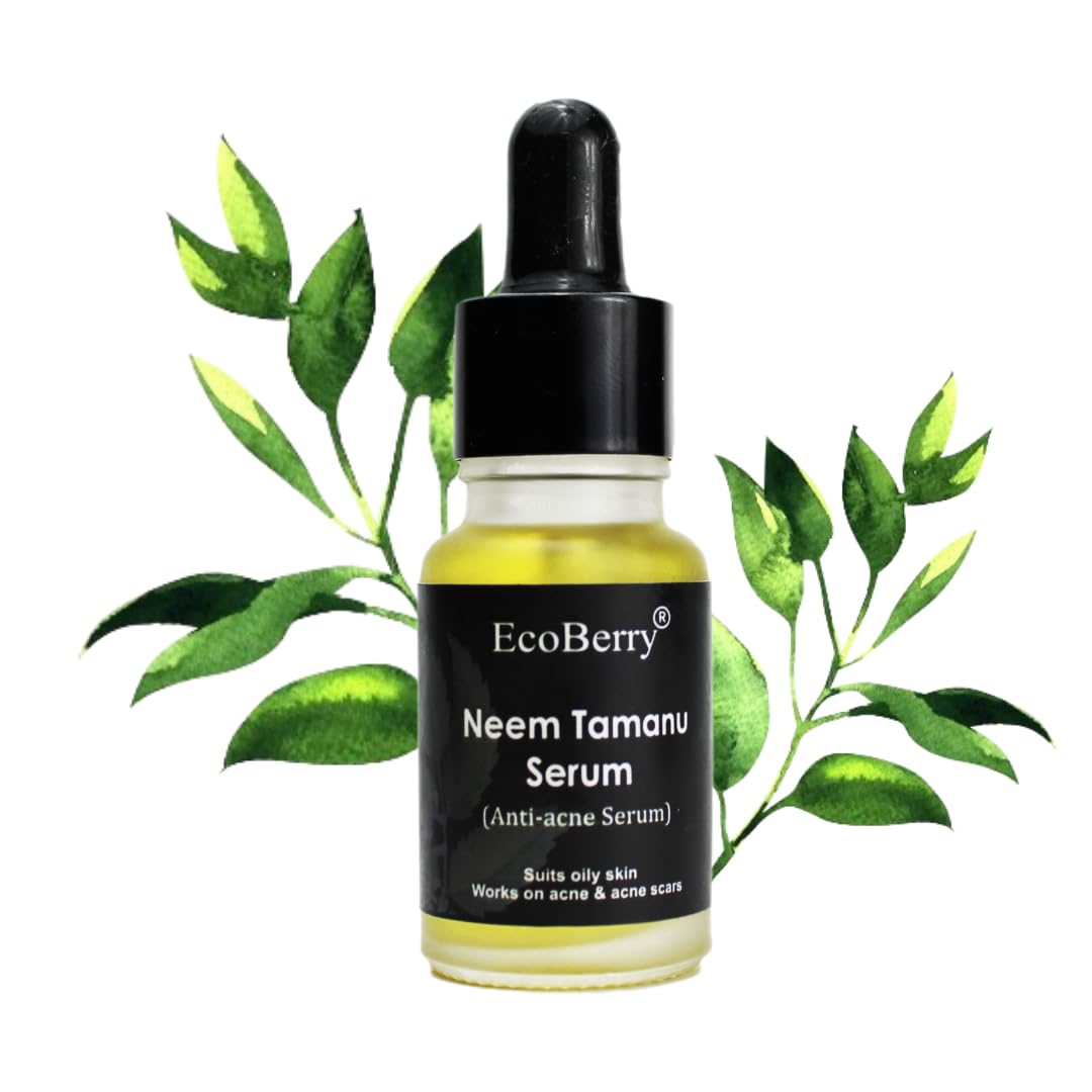 EcoBerry Neem Tamanu Anti Acne Serum for Oily & Acne Prone Skin, Blemishes, Moisturizing, Organic, Natural, Paraben Free, Preservative Free, Vegan