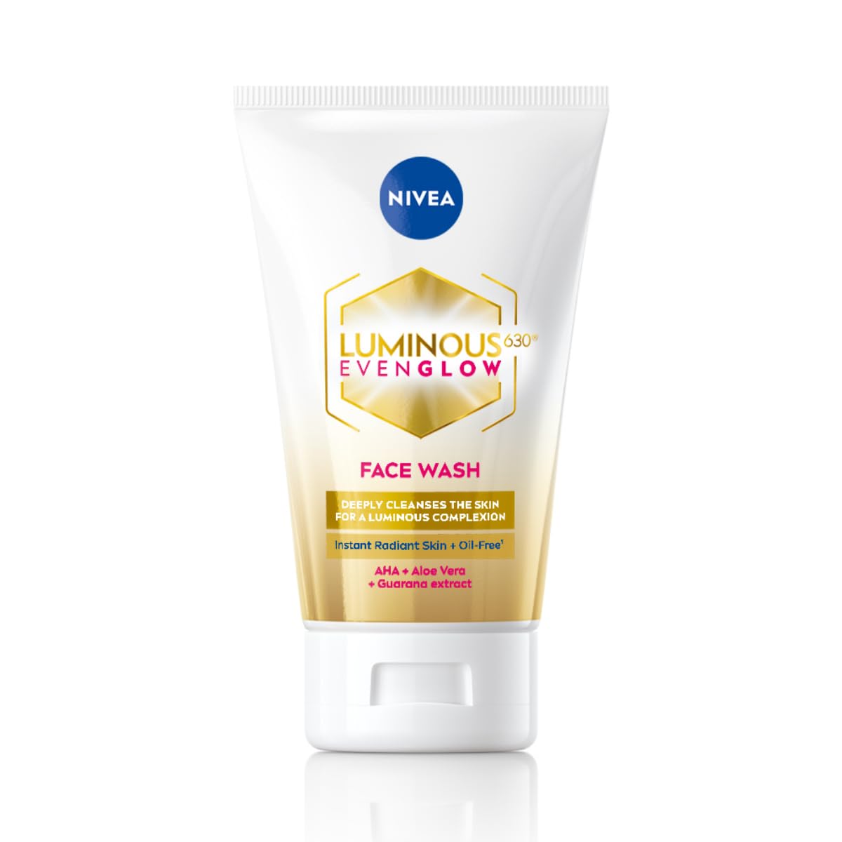 NIVEA Luminous Even Glow Face wash with an oil free formula, infused with AHA, Aloe vera, Guarana Extracts, Deeply cleanses, for Normal & Sensitive Skin, For Women & Men| 100ml