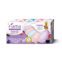 Fiama Moisturizing Soap Bars Celebration Pack, Japanese Hokkaido Milk & Berries, Fiama Soaps Pack of 5, Non-Sticky Moisturized Skin, 1/3rd Skin Moisturizers, Vitamin F, Buy 4 Get 1 Free