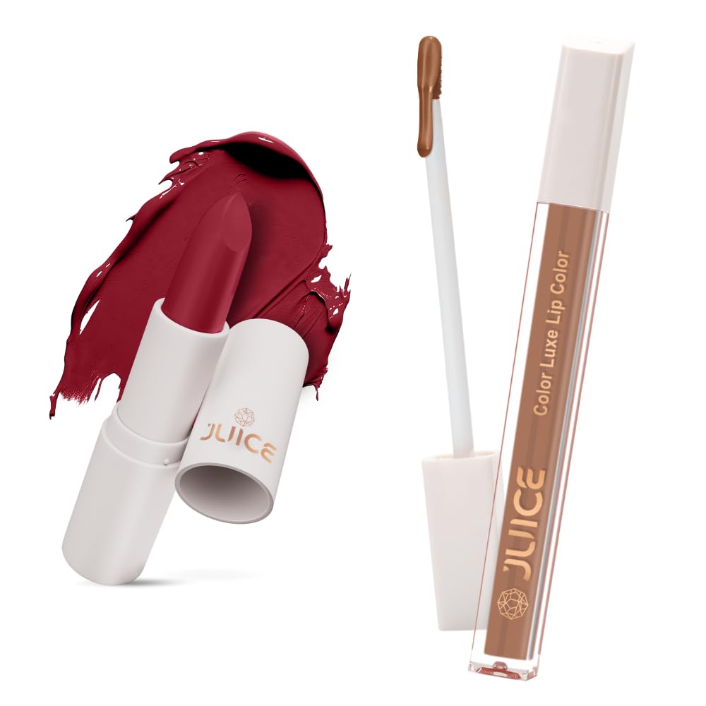 Juice Red Rebel - M01 Kiss Sensation Lipstick & Bare all Nude - M18 Color Luxe Liquid Lipstick with Goodness of Bio Retinol, & SPF 15 UV Protection