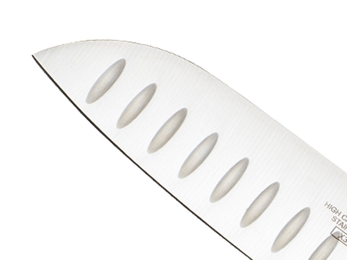 Mercer Culinary Brown Millennia Colors Handle, 7" Santoku Knife (Granton Edge) Granton Edge Santoku Knife 7" Santoku Knife (Granton Edge)