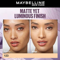 Maybelline New York Super Stay Lumi-Matte Liquid Foundation - 123, Up To 30H Long Wear, Water & Transfer Proof. SuperStay Lumi-Matte Liquid Foundation comes with Non-comedogenic & Vegan Formula | 35ml