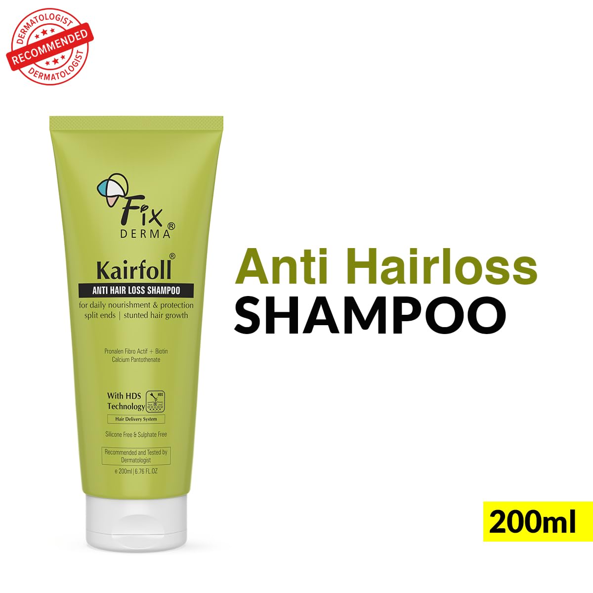 Fixderma Kairfoll Anti Hairloss Shampoo | Shampoo for Hair Fall Control | Anti-Dandruff Shampoo | Hair Shampoo for Women & Men - 200 ml