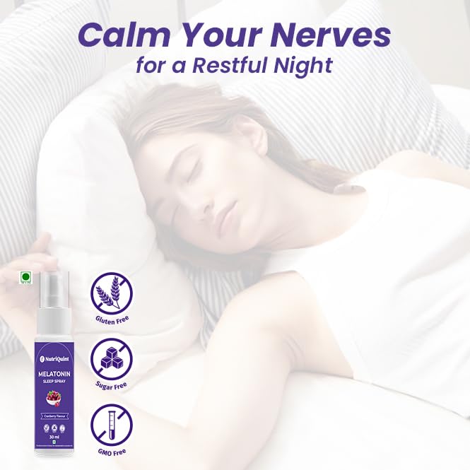 NutriQuint Sleep Melatonin Spray for Men & Women| Melatonin 2mg per Serving Oral Solution | Cranberry Flavor | Spray For Disturbed Sleep | Sleep Supplement | 30 ml - 240 Sprays
