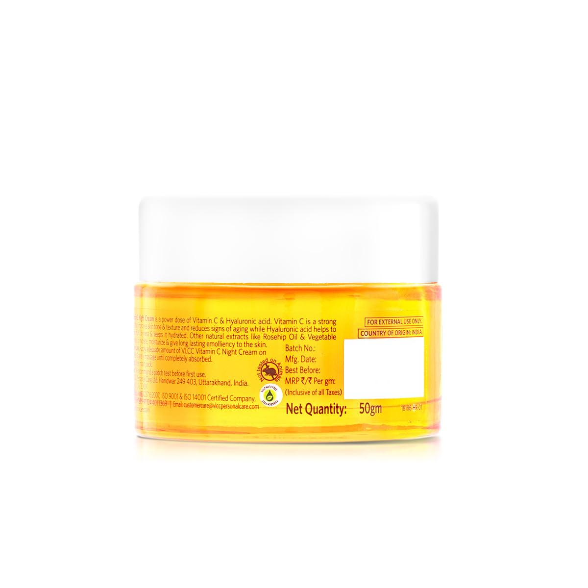 VLCC Vitamin C Night Cream - 50g | Reduce Fine Lines, and Wrinkles | Hydrates & Repairs Skin | With 15% Vitamin C, Vitamin E, Hyaluronic Acid, and Rosehip Seed Oil.