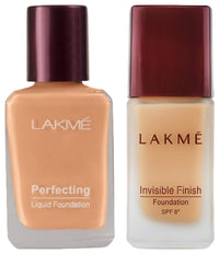 Lakmé Invisible Finish SPF 8 Foundation, Shade 01, Lightweight, Water Based, Liquid Foundation For Natural Glow, 25 ml & Perfecting Liquid Foundation, Shell, 27ml