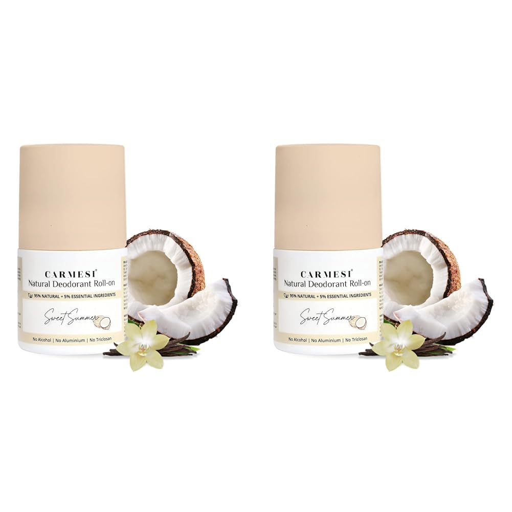 Carmesi Natural UnderArms Roll On Deodorant for Women | 95% Natural + 5% Essential Ingredients | For Fresh Underarms All Day | No Alcohol & Aluminium | Sweet Summer | 50 ml (Pack of 2)