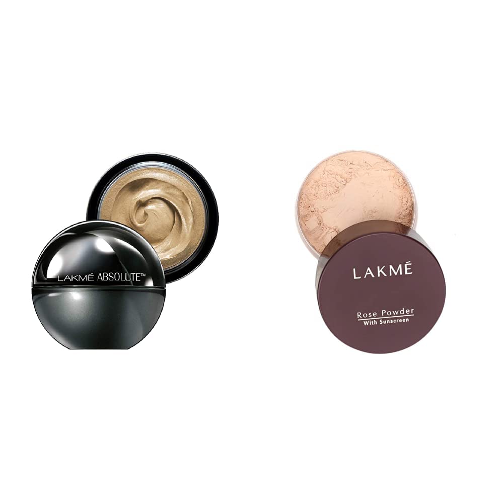 Lakmé Absolute Skin Natural Mousse, Ivory Fair 01, 25g & Lakmé Rose Face Powder, Soft Pink, 40g