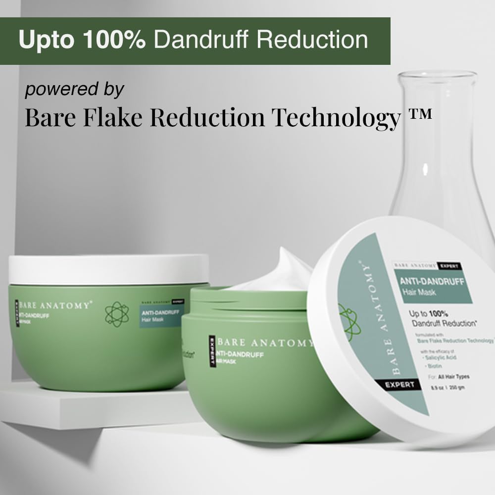 Bare Anatomy Anti Dandruff Shampoo & Conditioner Mask | Reduces Upto 100% Dandruff & Strengthens Hair | With Salicylic Acid & Biotin | Paraben & Sulphate Free | Women & Men | 250ml + 250g