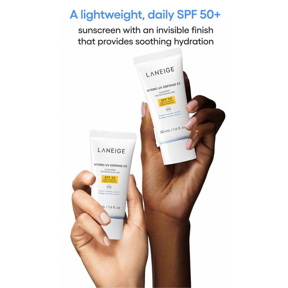 LANEIGE Hydro UV Defense Sunscreen EX SPF 50+ | Broad Spectrum | Moisture Based Sunscreen | Light & Non-Greasy | No White Cast | Soothing Hydration | Suitable for All Skin | For Men & Women | 20ml