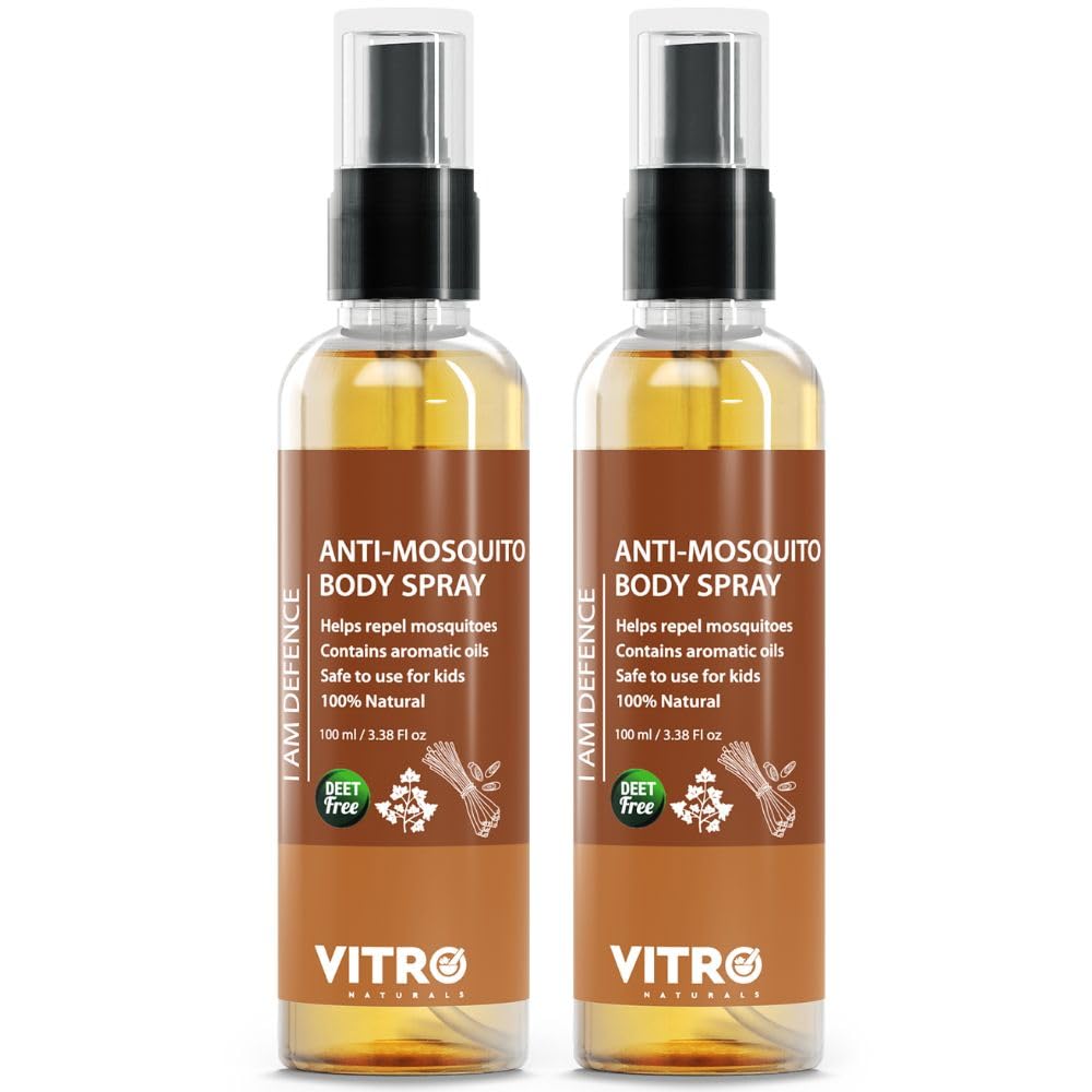 Vitro Mosquito Repellent Spray - Mosquito Repellents for Kids, Safe and Gentle on Skin, Pleasent Smell | Pack of 2-100 ml Body Spray bottles