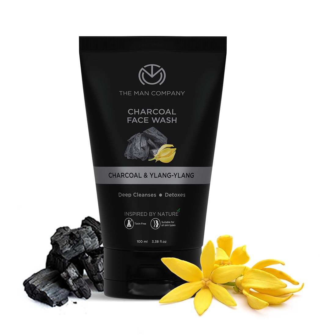 The Man Company Activated Charcoal Face Wash for Men | Ylang Ylang | Oil Control | Unclog Pores | Deep Cleansing | Blackheads Removal | All Skin Types - 100ml