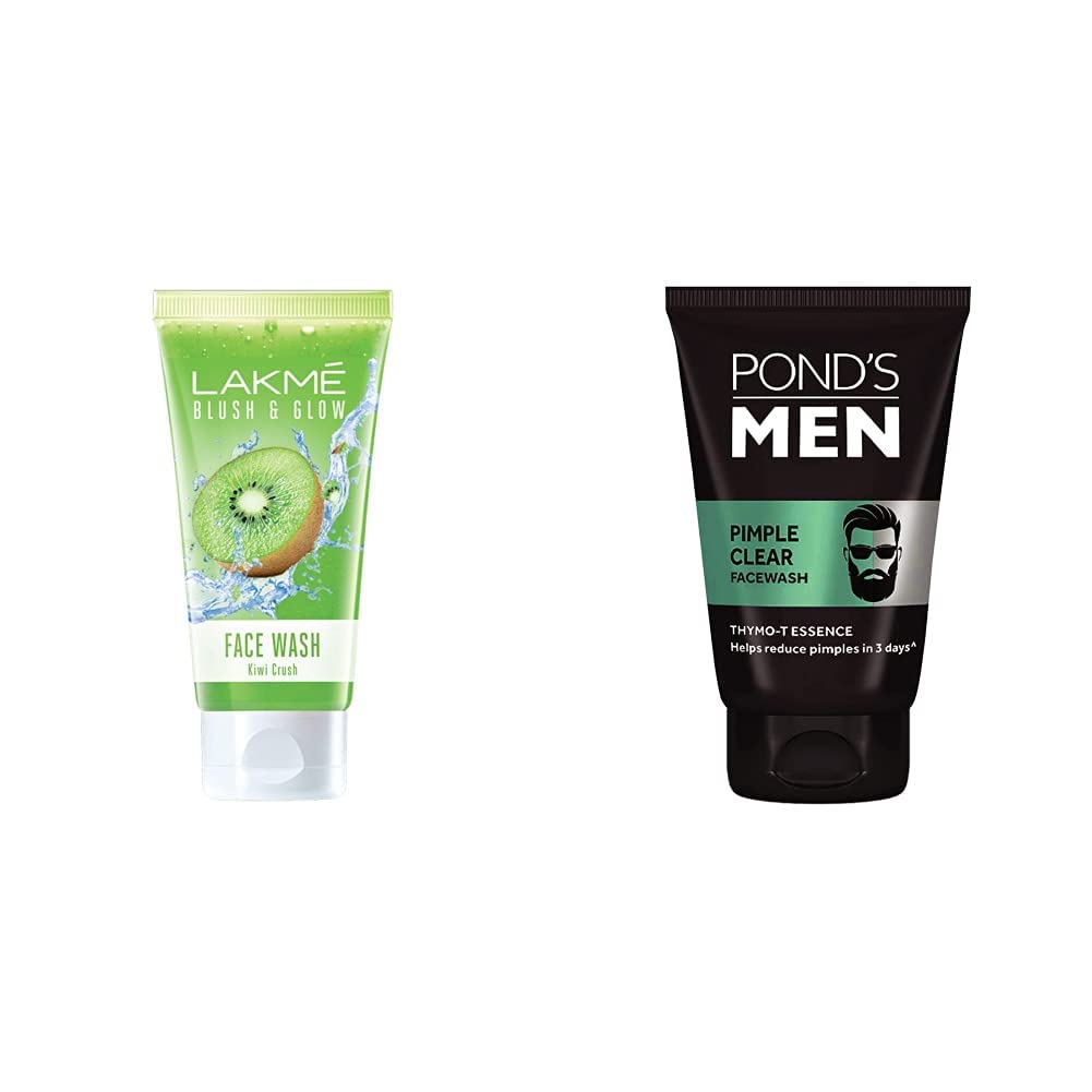 LAKMÉ Blush & Glow Kiwi Freshness Gel Face Wash, With Kiwi Extracts, 100G And Pond's Men Pimple Clear Facewash, 100 G