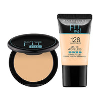 Maybelline New York Fit Me Matte+Poreless Liquid Foundation & Compact Powder For Oily Skin,Natural, Matte, Fit Me Shade 128 Warm Nude, Everyday Base, Flawless Base Makeup, Combo Pack, 8 Gm, Cream