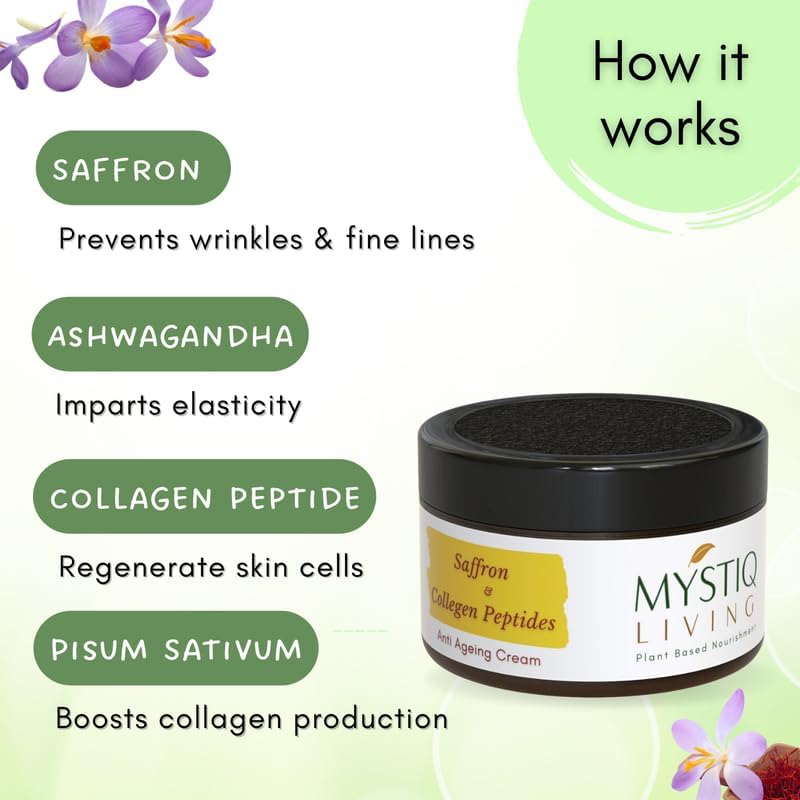 Mystiq Living Timeless Anti Aging Cream for Women - 50 GM | Age Spot Removal, Wrinkle Control, Cell Regeneration | Saffron, Ashwagandha, Collagen