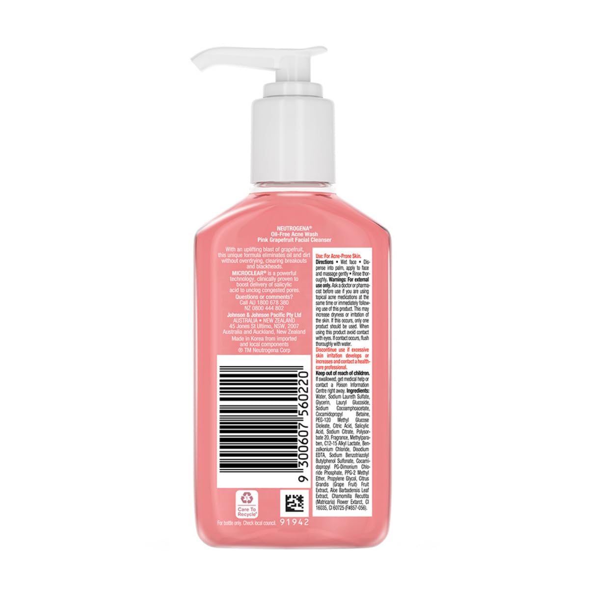 Neutrogena Oil Free Acne Wash | Pink Grapefruit | Deep Cleansing Face Wash with Salicylic Acid | Alcohol Free, Non Comedogenic & Dermatologically Tested | For Oily Acne Prone Skin | 175ml