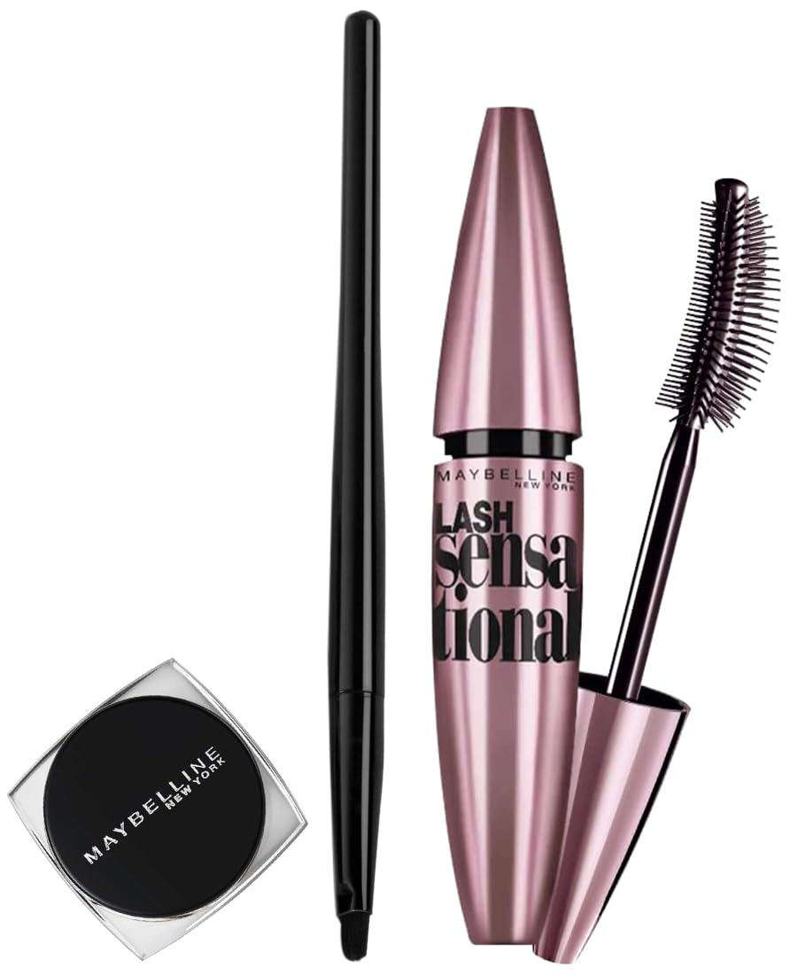 Maybelline New York Lasting Drama Gel Eyeliner,Blackest Black, 2.5g & New York Lash Sensational Waterproof Mascara, Black, 10 ml Matte Finish