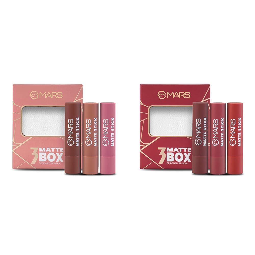 MARS Matte Box Set of 3 Lipsticks for Women (3x3.2 gm) (05-Blushed & Nudes) Matte Box Set of 3 Lipsticks for Women (3x3.2 gm) (01-Red & Maroon)