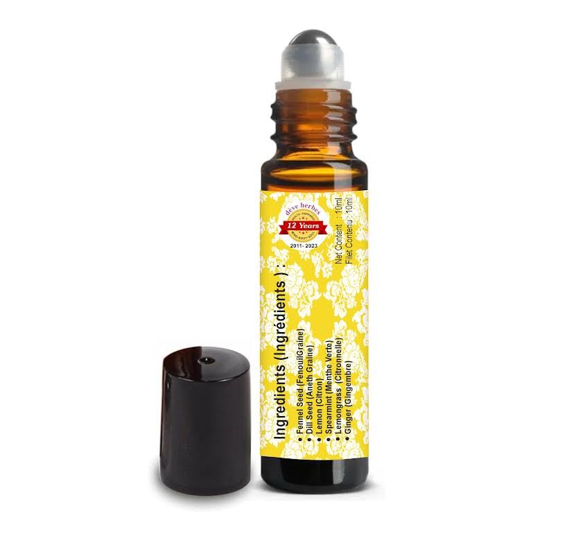 Deve Herbes IMPROVE DIGESTION - DigestoSure - Aromatherapy Essential Oil Blend of Fennel Seed, Dill Seed, Lemon, Spearmint, Lemongrass & Ginger Essential Oils 10ml