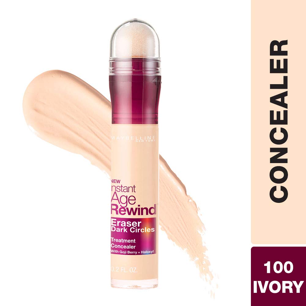 Maybelline New York Instant Age Rewind Medium Concealer, Ivory, 6G And New York Fit Me Matte+Poreless Liquid Foundation Tube,Oily Skin, 128 Warm Nude, 18Ml, 2 count