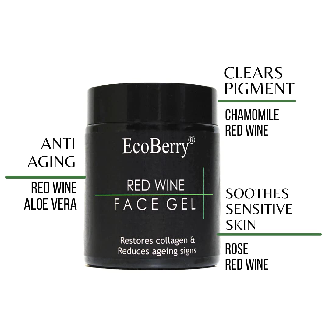 EcoBerry Red Wine Anti-Ageing Gel Moisturizer | Organic Certified, Vegan & Chemical-Free | Fights Acne, Boosts Elasticity, Soothes Skin | 100% Pure, Natural & Handmade | 50ml