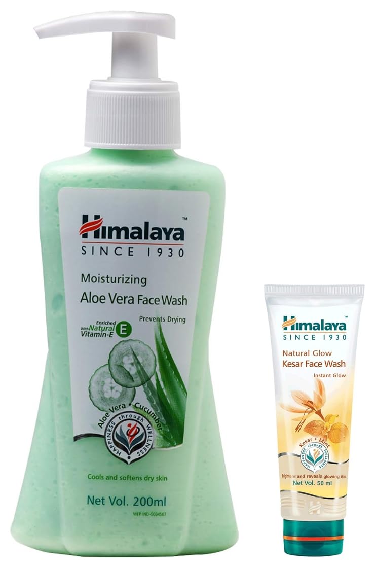 Himalaya Moisturizing Aloe Vera Face Wash, 200ml and Himalaya Herbals Fairness Kesar Face Wash, 50ml