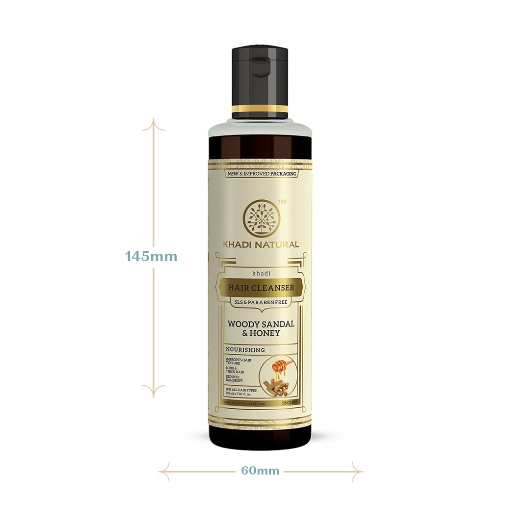 Khadi Natural Woody Sandal & Honey Hair Cleanser|Fights dandruff| Softens rough hair|SLS & Paraben Free |Suitable for all hair types|210 ml