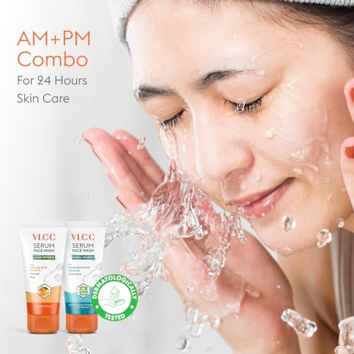 VLCC Salicylic Acid & Orange Peel Serum Facewash - 150 ml for Deep Pore Cleansing for AM | with Free Hyaluronic Acid & Aloe Vera Serum Facewash - 150 ml to Strengthen Skin Barrier for PM (B1G1)