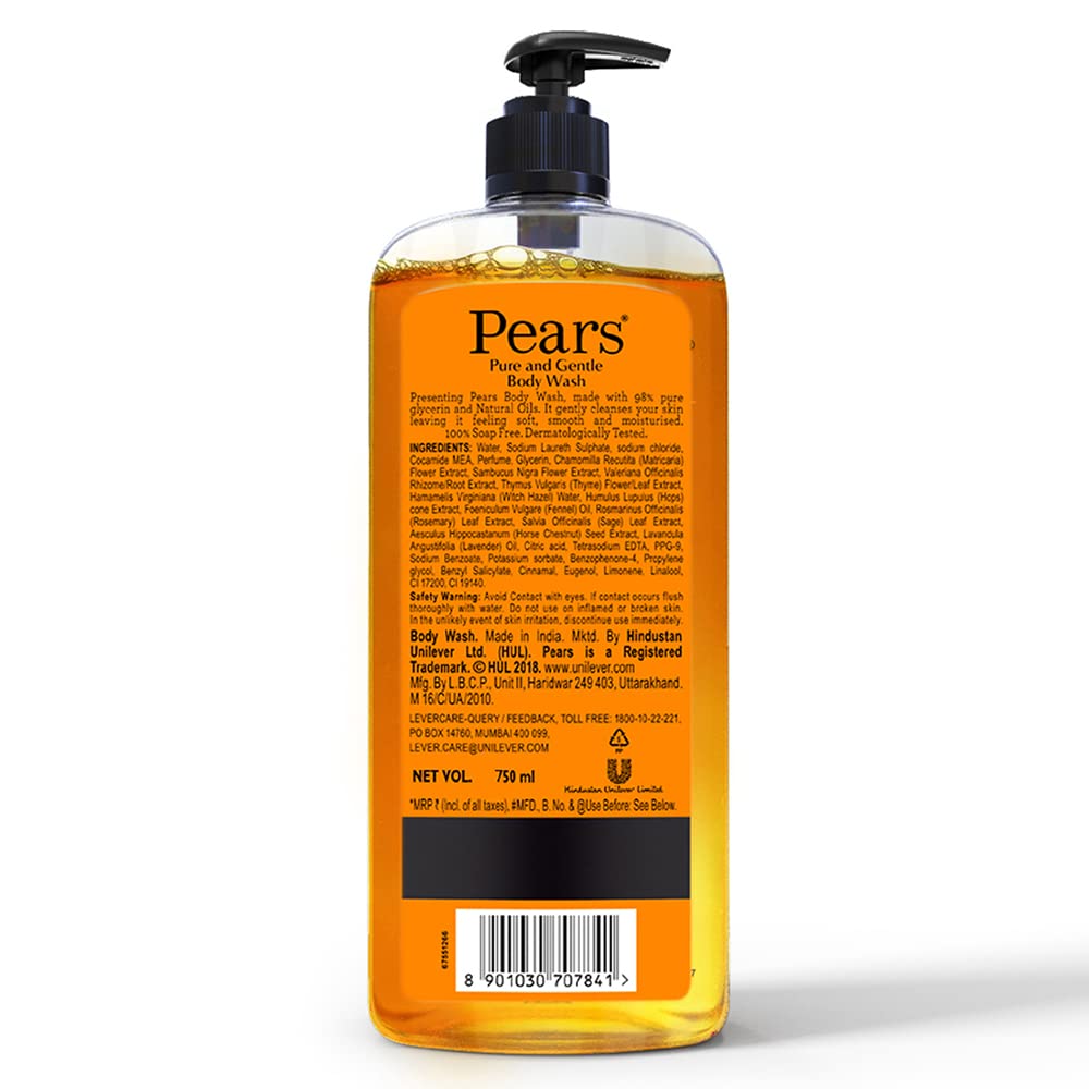 Pears Pure & Gentle Shower Gel SuperSaver XL Pump Bottle With 98% Pure Glycerine, 100% Soap Free and No Parabens, 750 ml (Pack of 2)